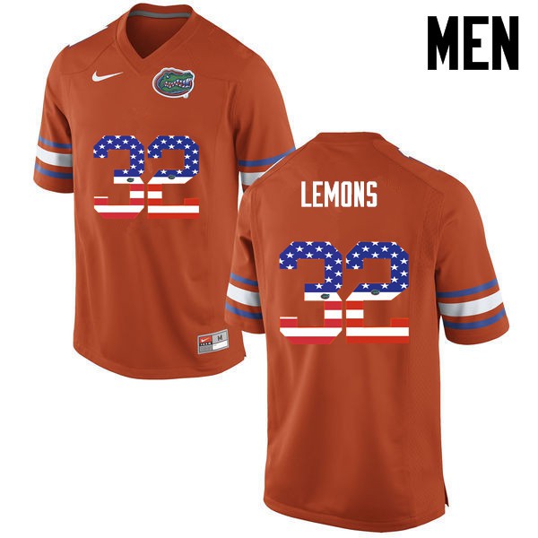 Florida Gators Men #32 Adarius Lemons College Football Jersey USA Flag Fashion Orange